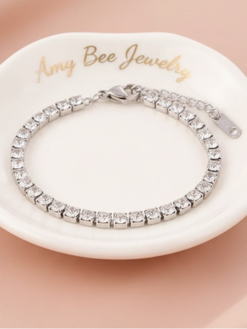 White Gold Plated Tennis Bracelet with CZ Gemstones. New.